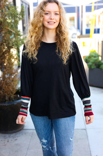 Black/Multicolor banded  Long Sleeve