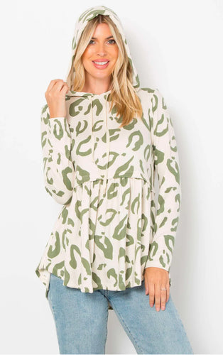 Olive Animal Print Hoodie Top
