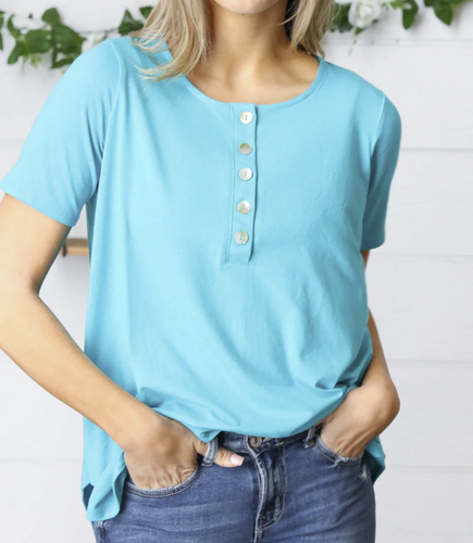 Aquamarine Blue w/ Button detail Top