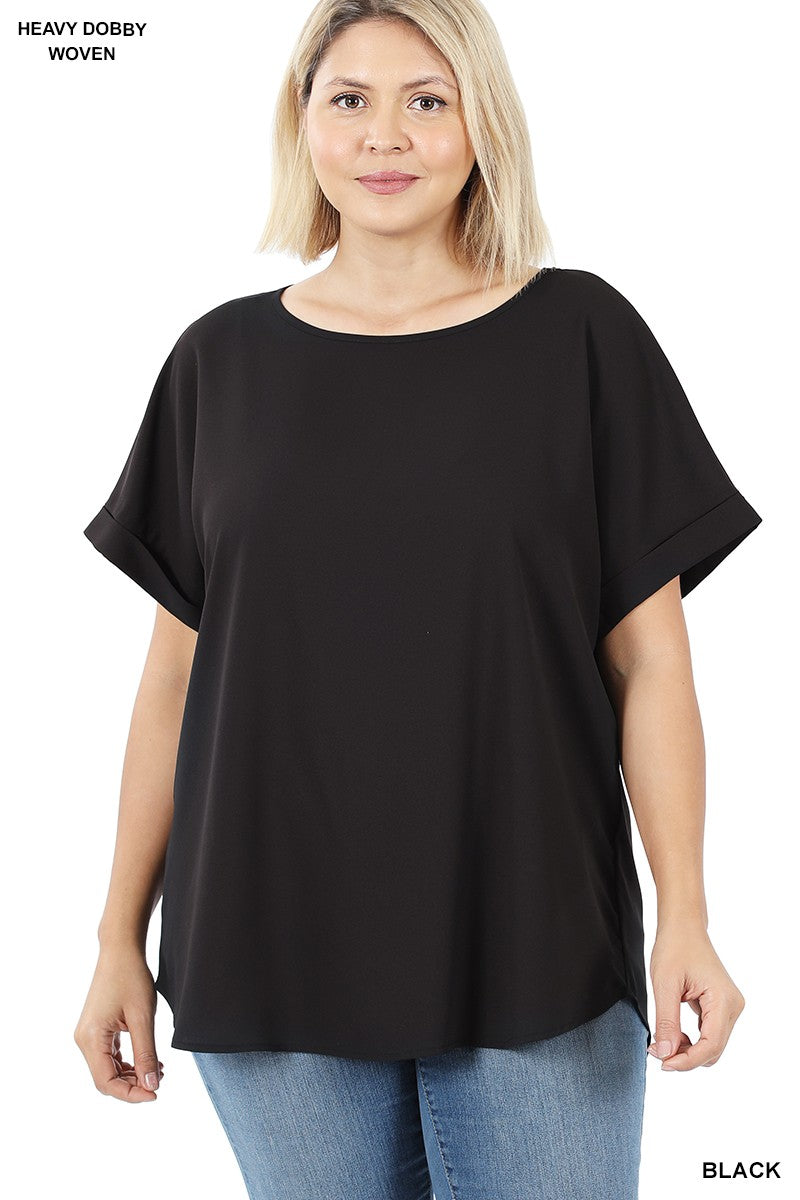 Black Cuffed Short Sleeve Top
