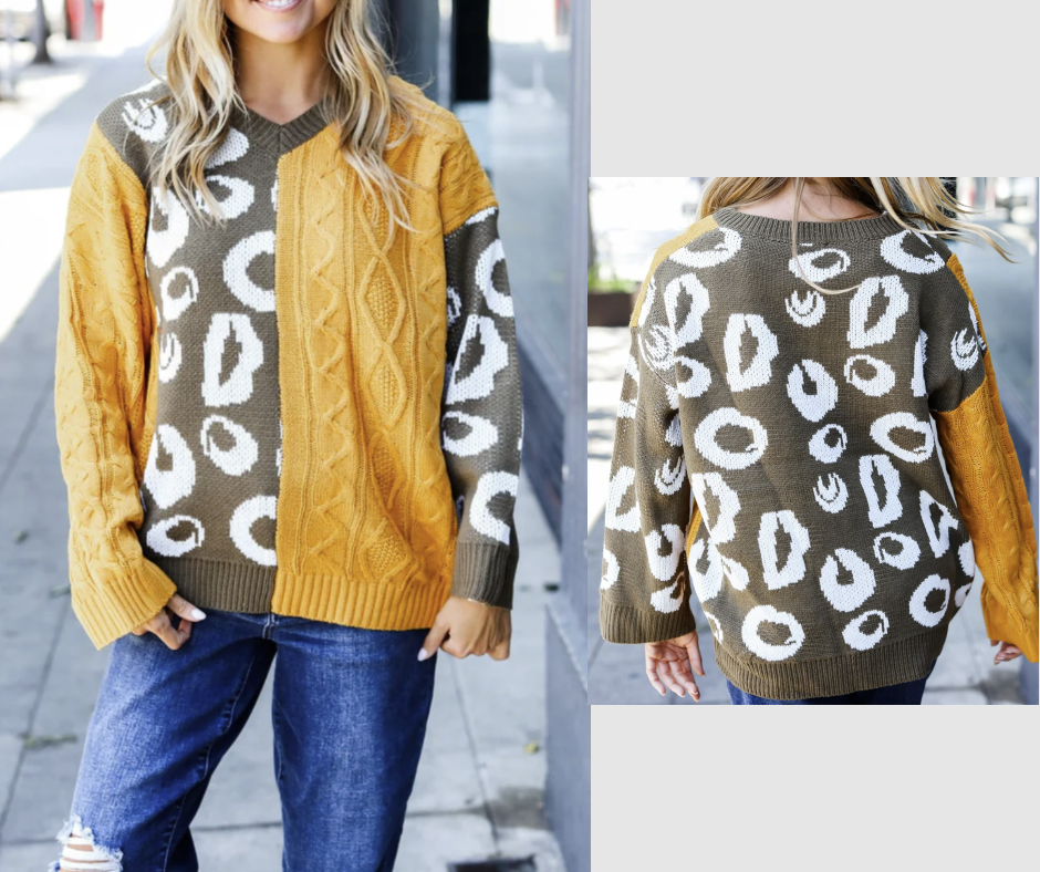 Animal Print/Mustard Block Sweater