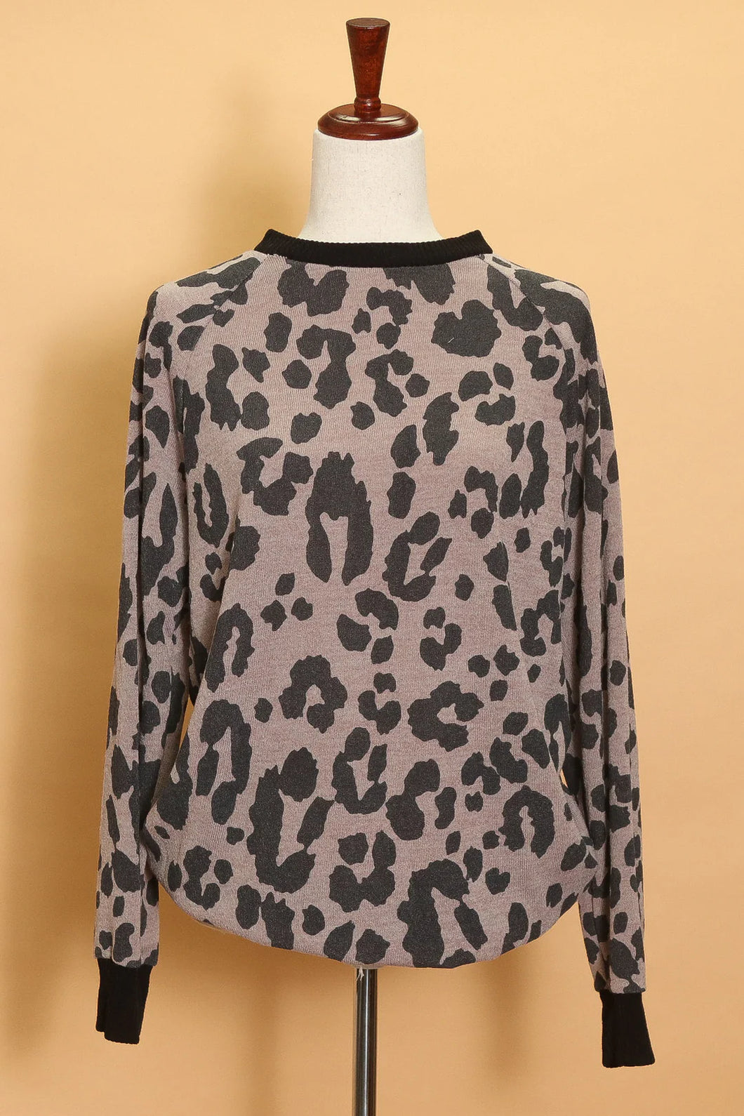 Taupe Animal Print Black Trim Tunic Top