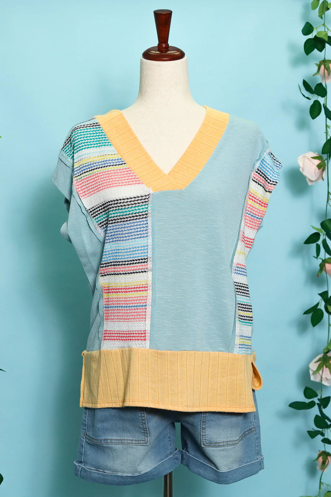 Blue/Yellow Color Block Top