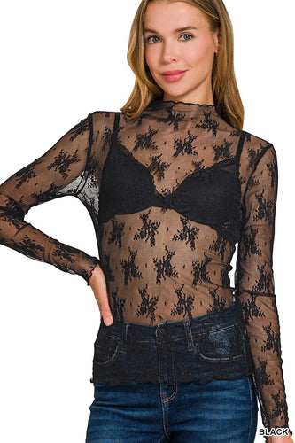 Black Mesh Lace Long Sleeve