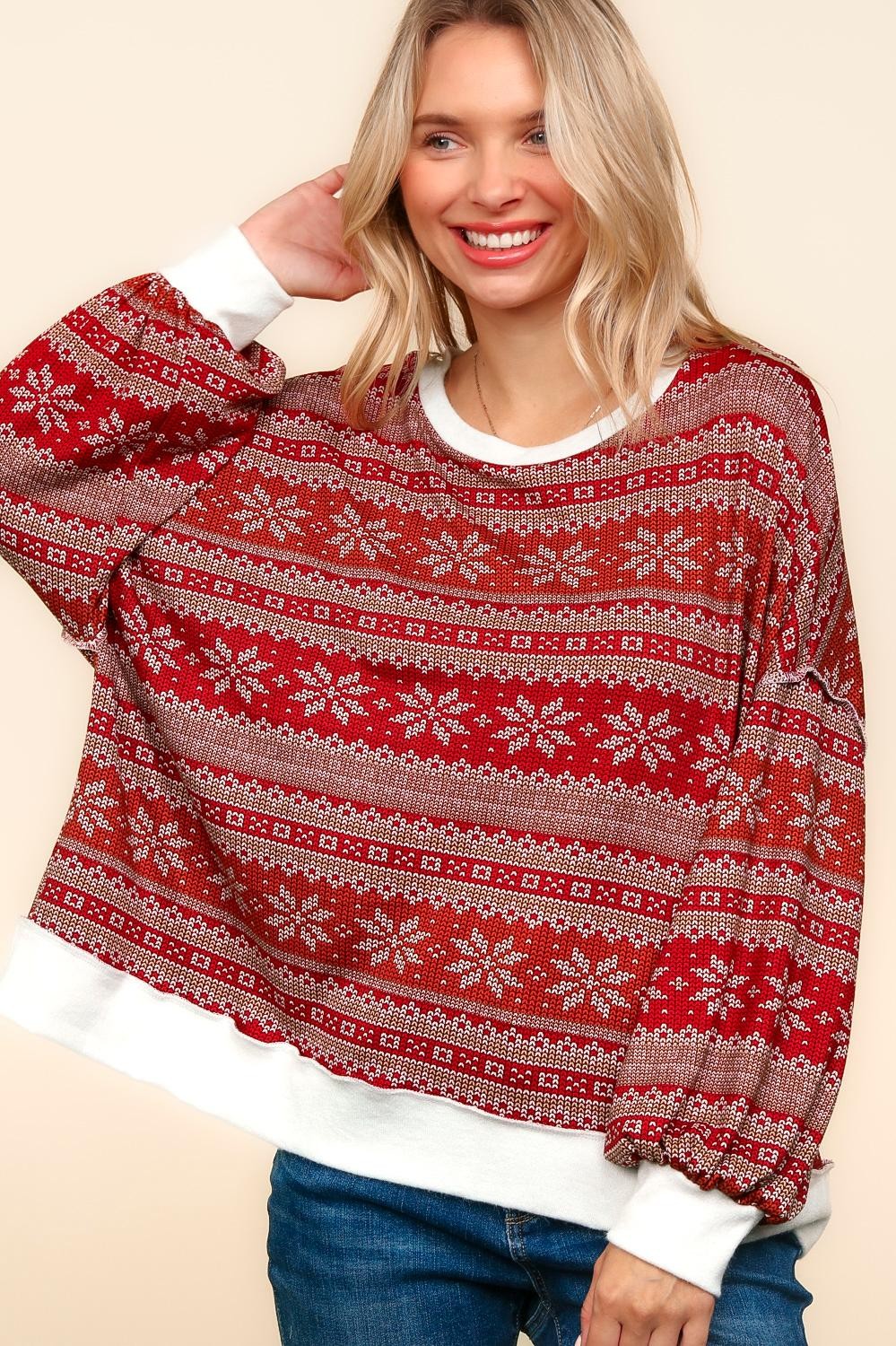 Holiday Sweater Print Top