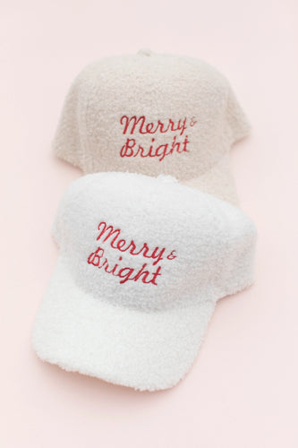 Fleece 'Merry & Bright' Hat - Cream