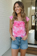 Load image into Gallery viewer, Pink Tie Dye Ruffle Top